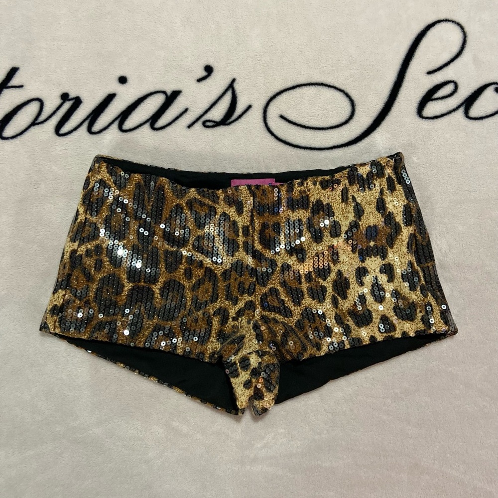 Edikted Sequin Leopard Printed Micro Shorts